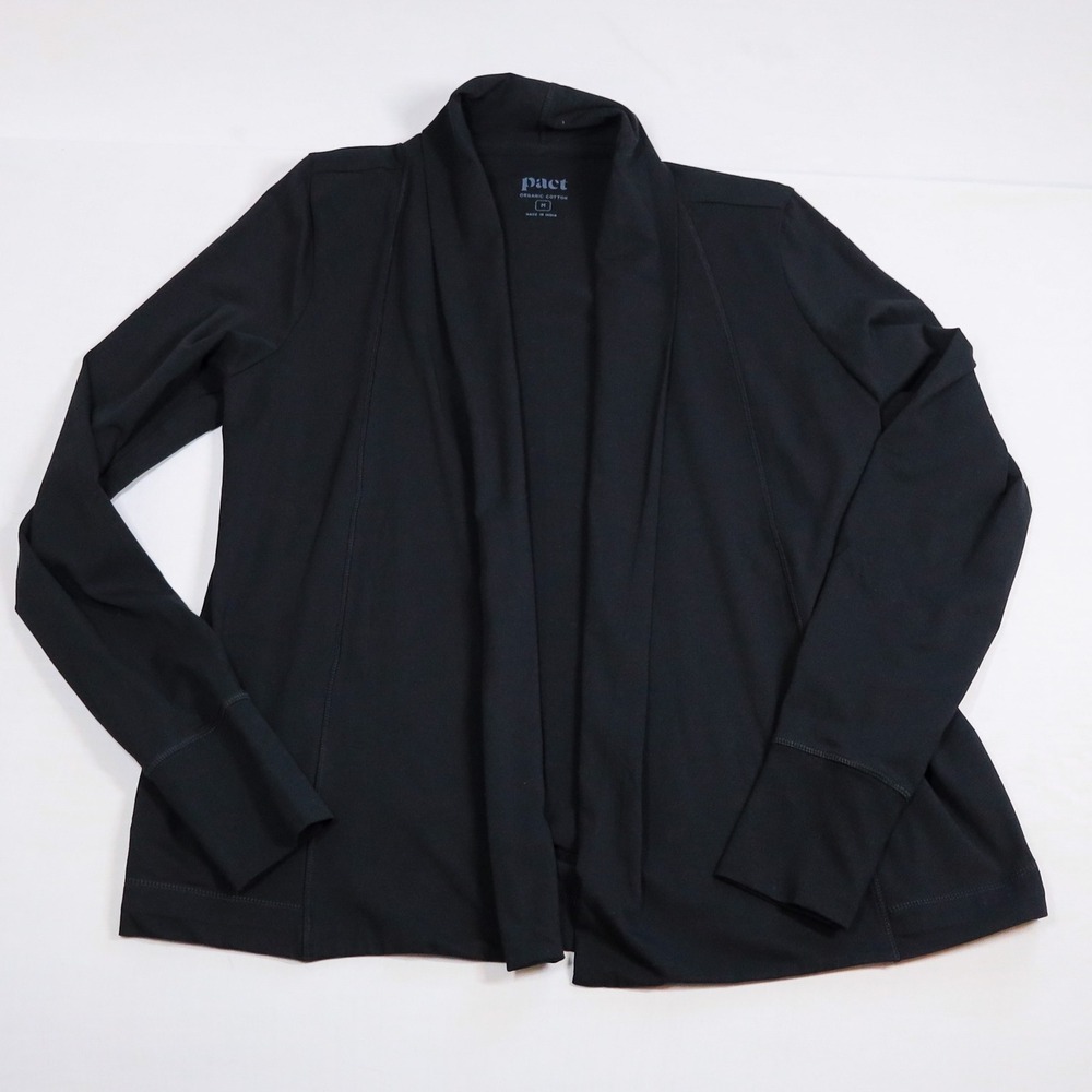 Pact Cardigan Women Medium Black Organic Cotton Shawl Collar Thumbhole Pockets
